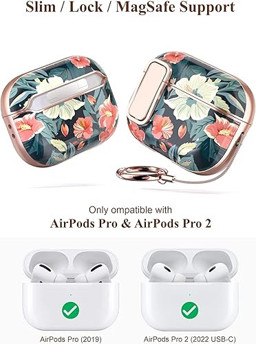 Miniatura 2 de TATOFY Funda para AirPods Pro de 2 generación con limpiador de mosquetón de bloqueo, funda rígida delgada para AirPod Pro de 1 y 2 generación,