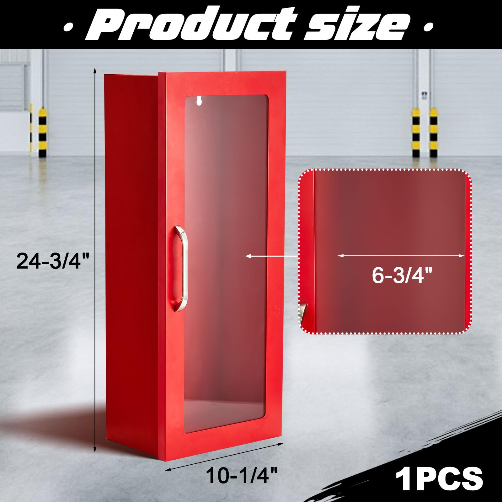 Zonon Extintor de incendios de pared y montaje en superficie, 24-3/4 pulgadas de alto x 10-1/4 pulgadas de ancho x 6-3/4 pulgadas de profundidad, caja de extintor de incendios rojo con asa para