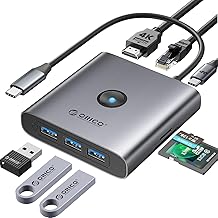 USB C Docking Station, ORICO USB C Hub with HDMI 4K@60Hz, 1Gbps Ethernet, 3 USB-A 3.0, PD 100W, SD/TF Card Reader, 8 in 1 Adaptateur USB C for MacBook Pro/Air, iPad, Hp, Samsung