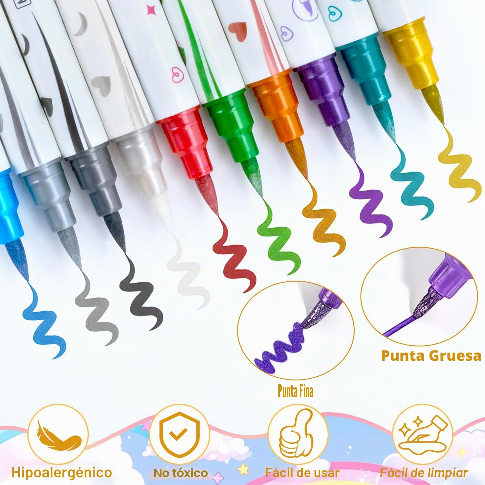 Rotuladores Tatuajes Niños, Kit Tatuajes Temporales Niños con 10 Rotuladores Purpurina y 72 Tatuajes Plantillas, Rotuladore Doble Punta Lavables, para Carnaval Halloween Cumpleaños