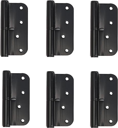 Miniatura 8 de Paquete de 6 bisagras negras de alta resistencia, bisagras de puerta en forma de H de 4 x 3.5 pulgadas, bisagra de puerta desmontable de acero