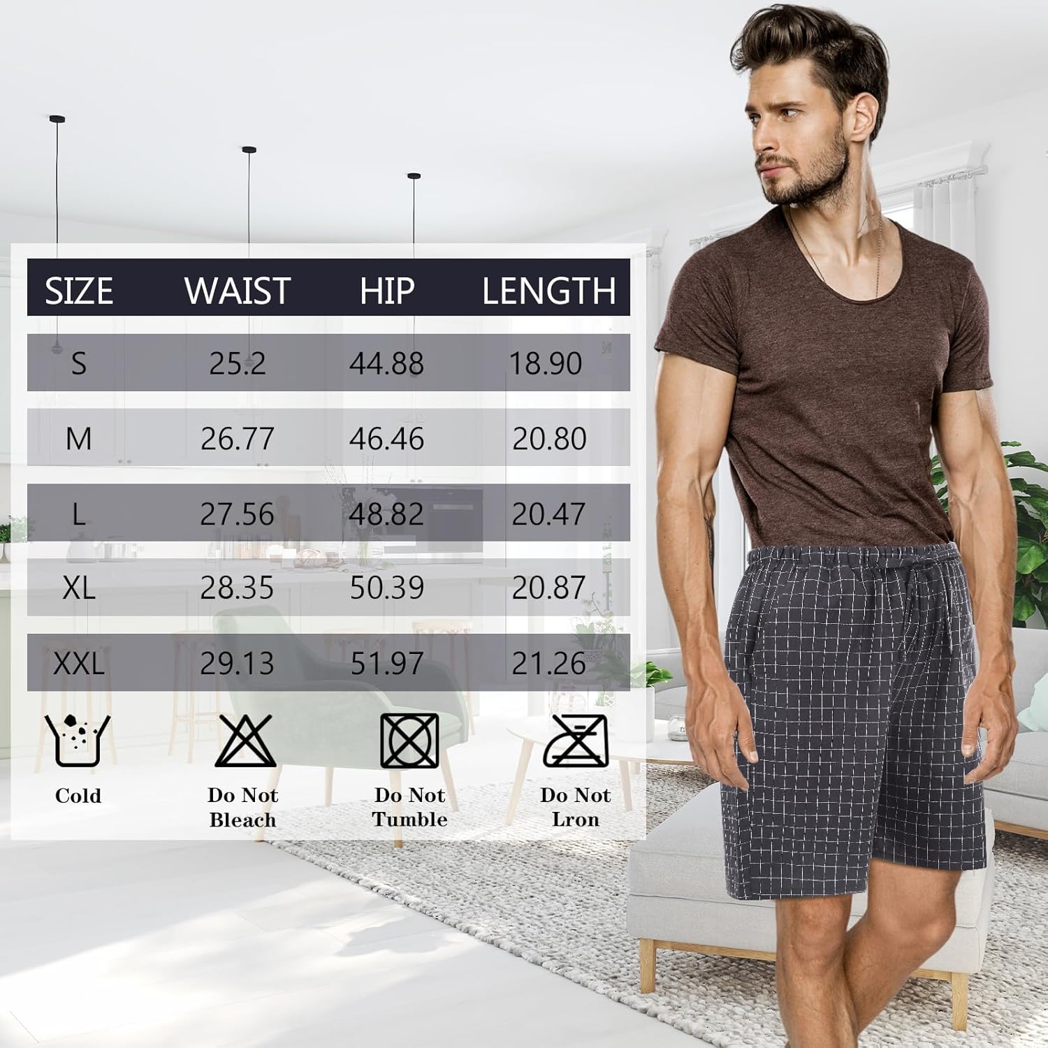 3 Pack Men Cotton Pajama Shorts Woven Sleep Pajama Lounge Sleep Shorts with Drawstring Pockets - Image 7
