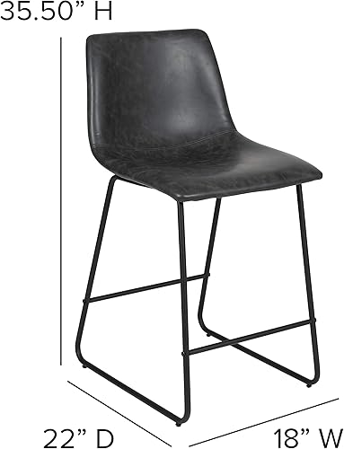 Miniatura 3 de Flash Furniture Reagan LeatherSoft Taburetes de altura de mostrador de 24 pulgadas con reposapiés, sillas de comedor modernas de estilo cubo, juego