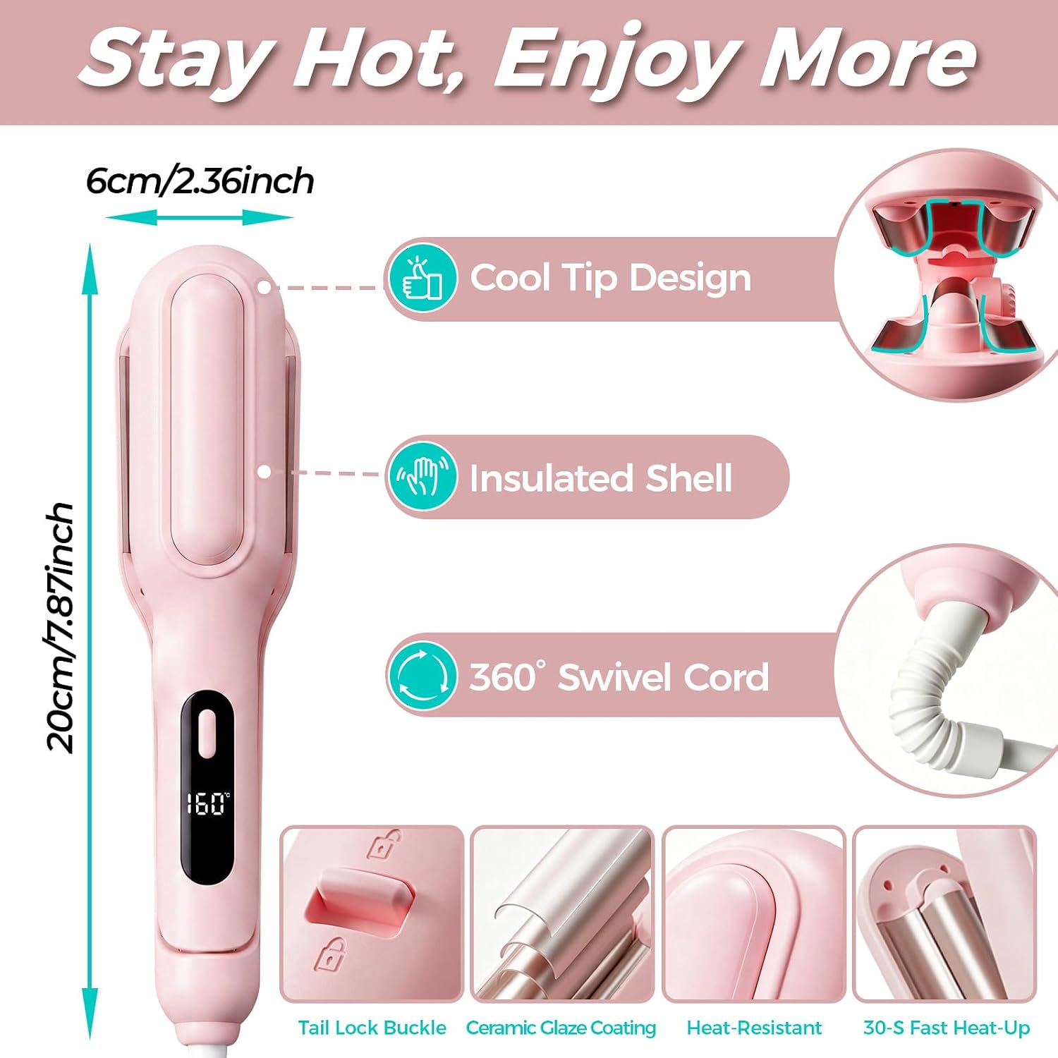 Curling Iron Hair Crimper Waver, Adjustable Beach Waves Hair Curler