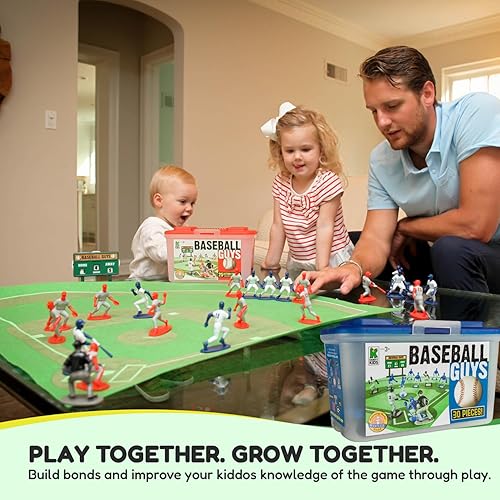 Miniatura 5 de Kaskey Kids Baseball Guys, negro gris vs. azul gris, 29 piezas en cada juego, incluye 2 equipos, accesorios y estuche de almacenamiento de viaje,