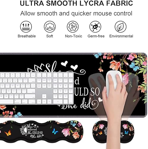 Miniatura 3 de Juego de reposamuñecas ergonómico para teclado y alfombrilla para mouse, alfombrilla grande de escritorio para juegos de 31.5 x 11.8 pulgadas con