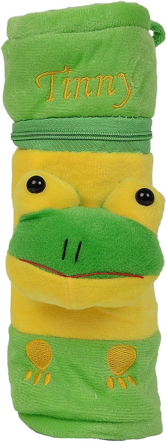Alya The Cheeky Kidzz Stretchable Soft Animal Popup Plush Feeding Bottle Cover Washable With Zipper Closure&Holding Strap Suitable Upto 250Ml Bottles,Pack Of 2,Green Frog