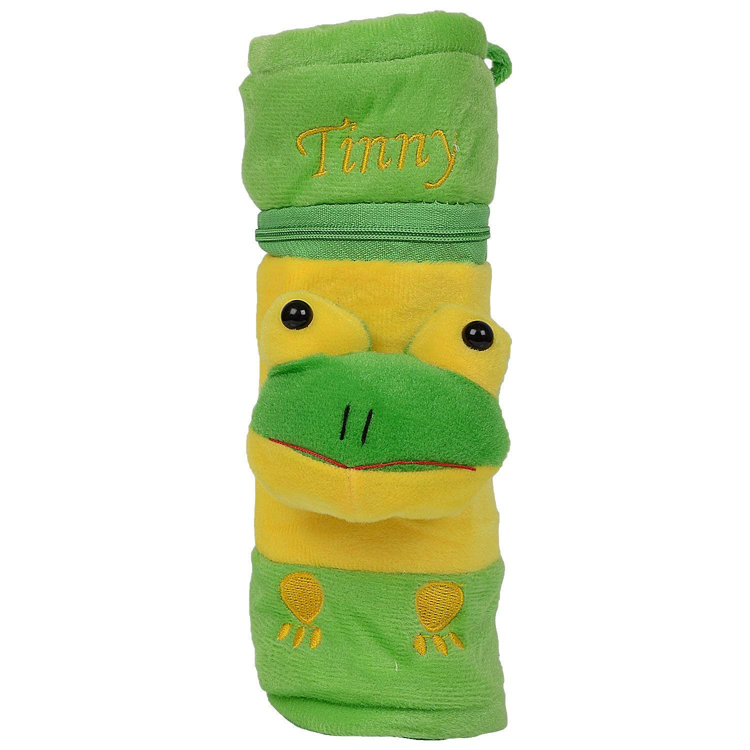 Alya The Cheeky Kidzz Stretchable Soft Animal Popup Plush Feeding Bottle Cover Washable With Zipper Closure&Holding Strap Suitable Upto 250Ml Bottles,Pack Of 2,Green Frog