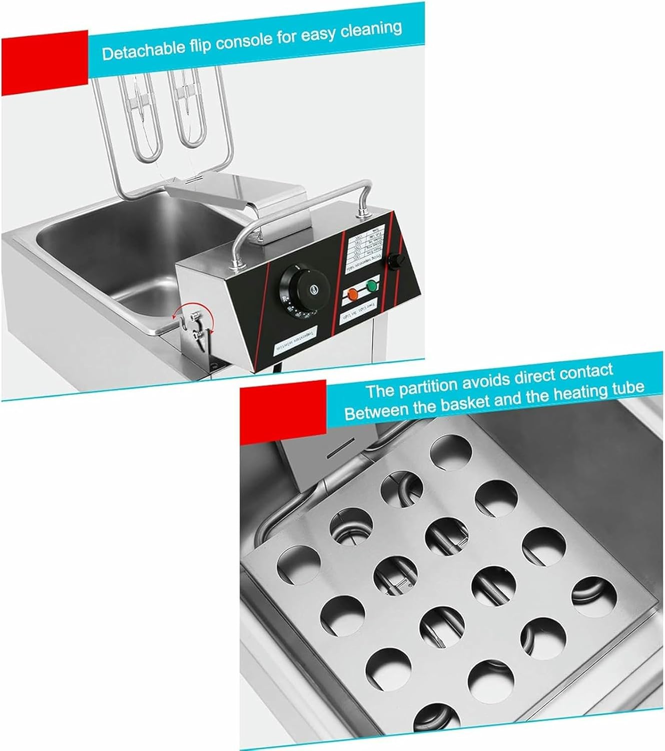 2500W Commercial Professional Deep Fryer Electric Countertop Fryer Restaurant Kitchen Frying 6L Single Tank with Fryer Basket~/