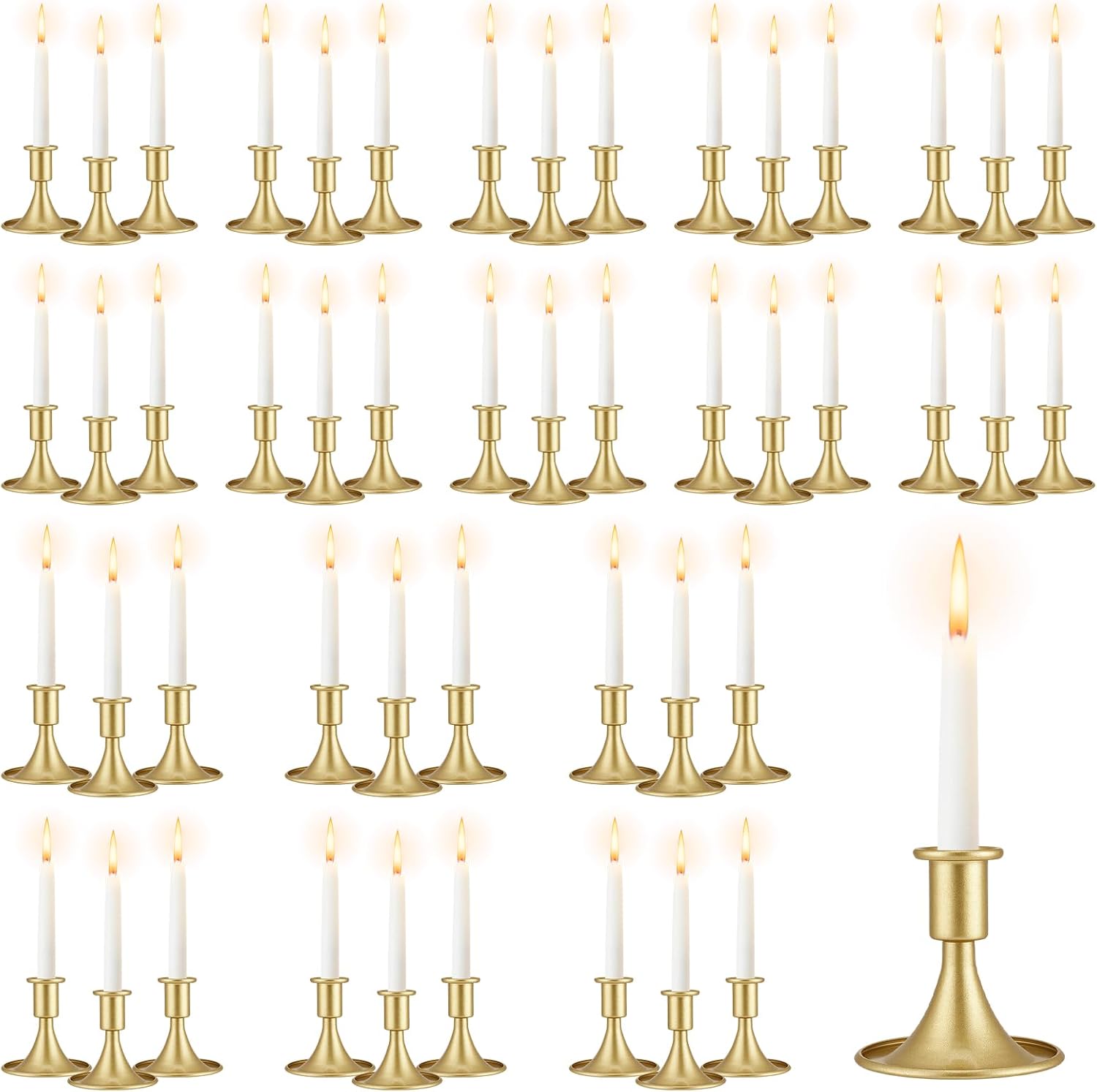 48 Pack Brass Gold Taper Candle Holders Set - Vintage Metal Candlestick Holders Set Candle Holder for Table Centerpiece, Wedding Reception, Festive Christmas Mantel Decoration or Home Decor Gold