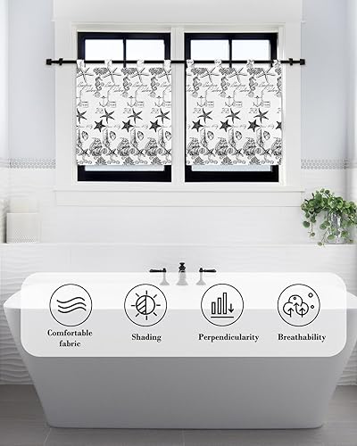 Miniatura 3 de Cortinas con pestaña superior para sala de estar, juego de 2 paneles de temática náutica, diseño de vela marina, concha de estrella de mar, cortinas