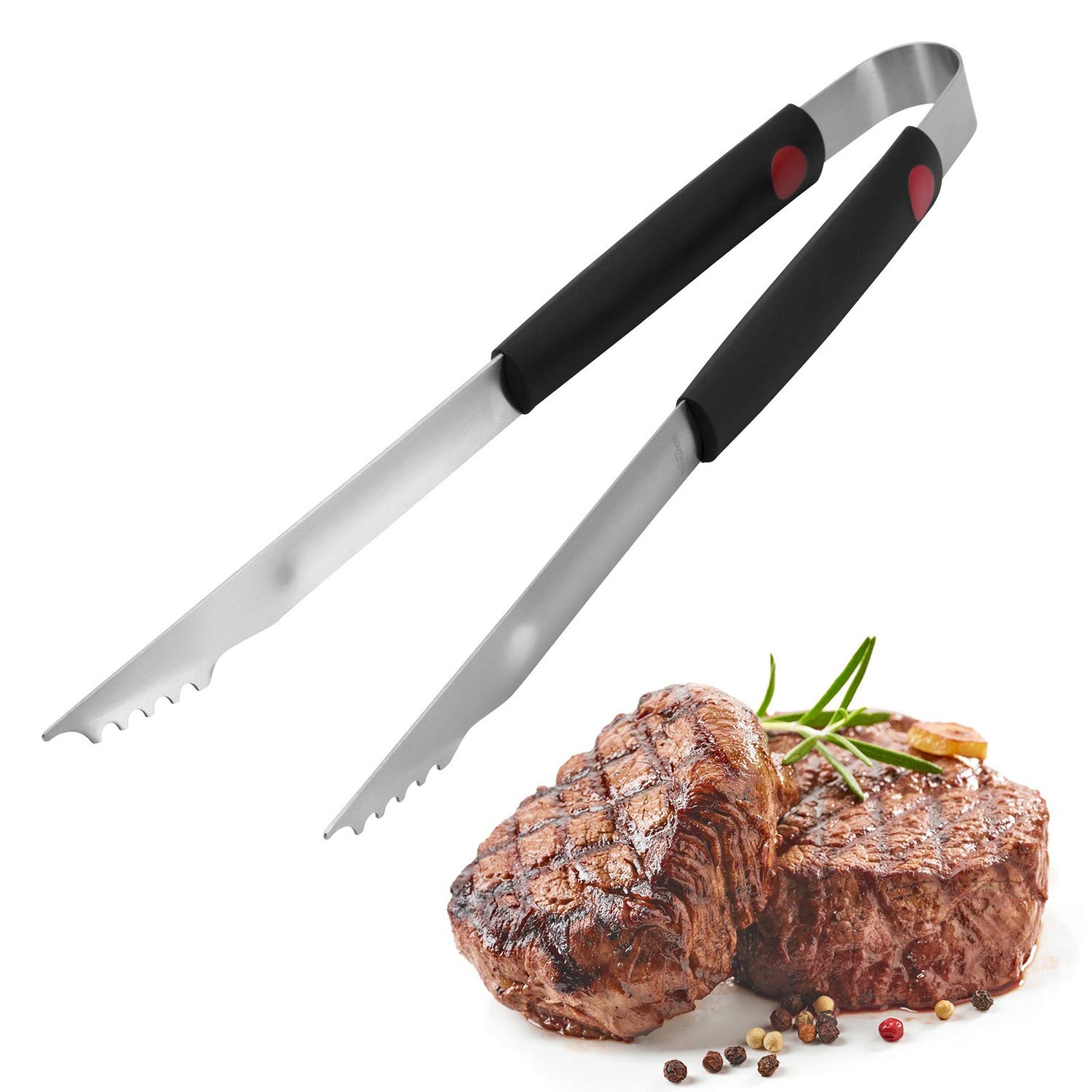 Westmark Grill-/Bratenzange, Länge: 40 cm, Rostfreier Edelstahl/Kunststoff, Farbe: Silber/Schwarz/Rot, 15052280, 40 x 6 x 3 cm
