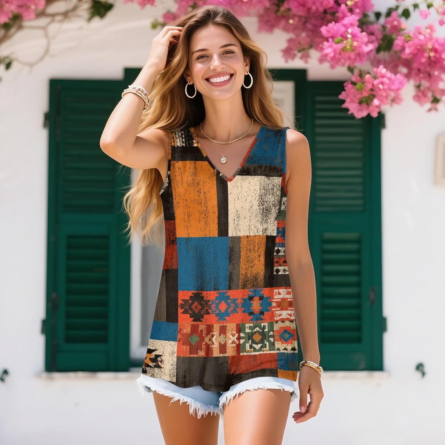 Tank Tops for Women Loose Summer Tunic Tops Comfy Sleeveless V Neck Shirts Casual Party Beach Vacation Clothes - Image 4