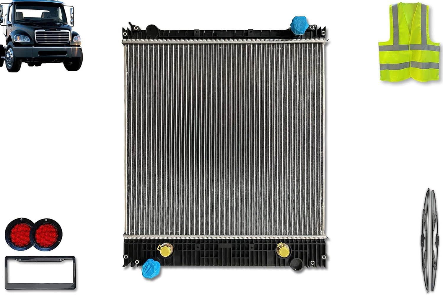 KOZAK Radiator (A0525423004, Cu077001) Compatible with Freightliner M2 & 106 Business Class 2008-2013 PLUS Logo, Wipers, License Plate Frame, 2x Trailer Tail Lights and Vest