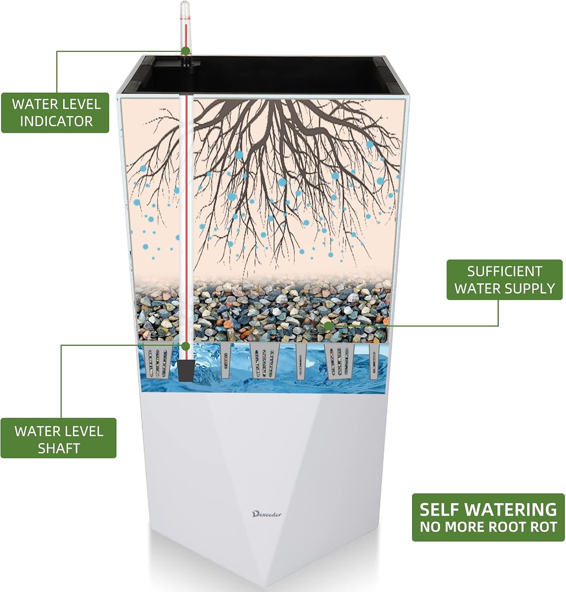 Dexceder 20 Inches Self Watering Tall Planter (White) view 2