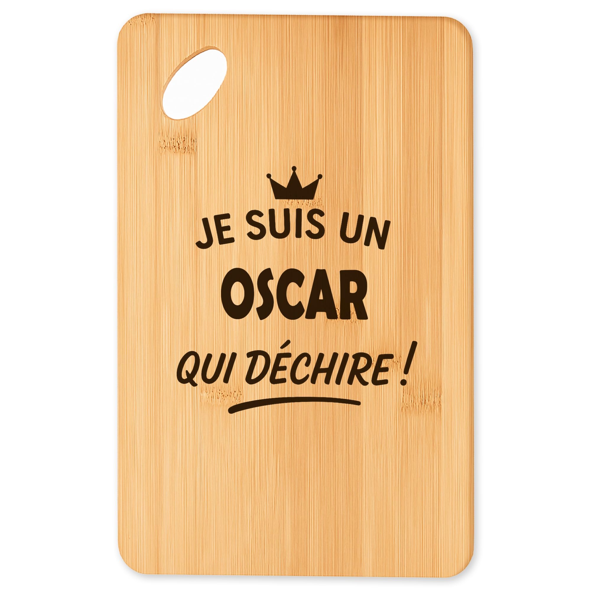 Planche à découper Oscar plateau apéro en bambou cadeau original cuisine et barbecue extérieur