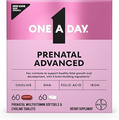 One A Day Prenatal Advanced- Prenatal Vitamins with Folic Acid, Choline, DHA & Iron, Pregnancy Vitamins for Women to Support Babys Development, 6060 Ct 120 Total Set Packaging May Vary