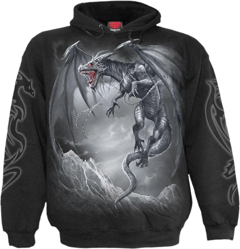 Spiral Dragon's Cry Uomo Felpa con Cappuccio Nero 100% Cotone Regular