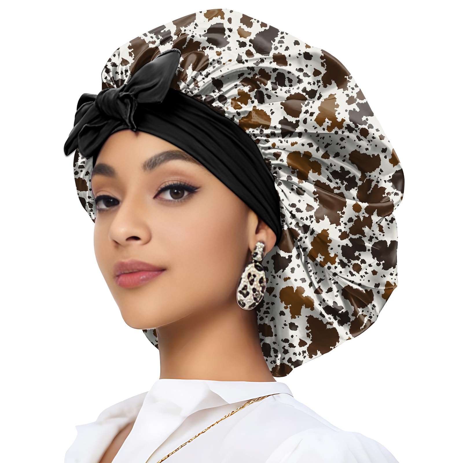 Deokke Satin Hair Braid Bonnet for Sleeping Double Layer Elastic Wide Soft Tie Band Hair Silk Lined Sleep Cap Women Girls