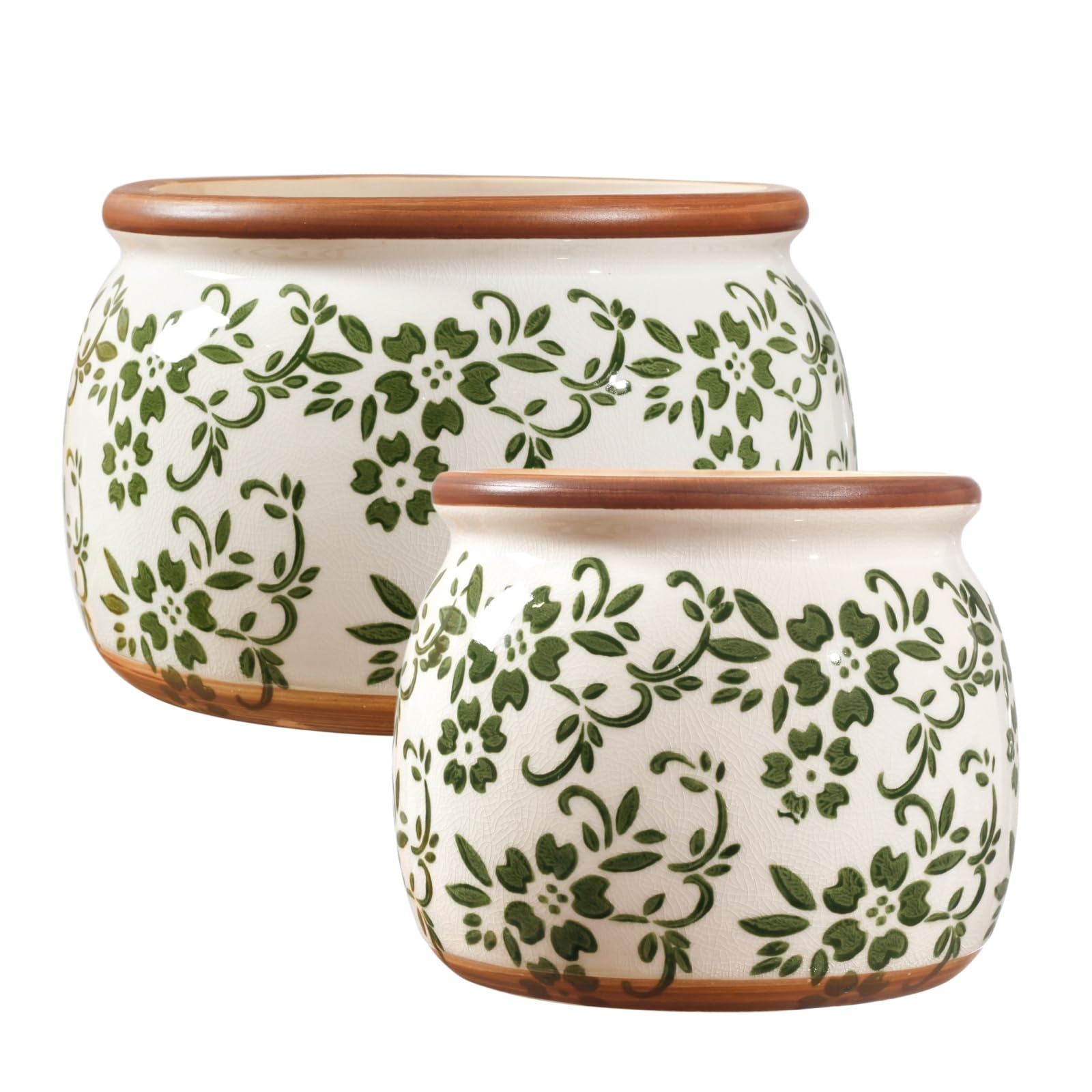 Maceta vintage de cerámica de esmalte agrietado de 6.3 pulgadas, macetas con agujero de drenaje, red de filtro reutilizable y base de goma antideslizante para interiores y exteriores