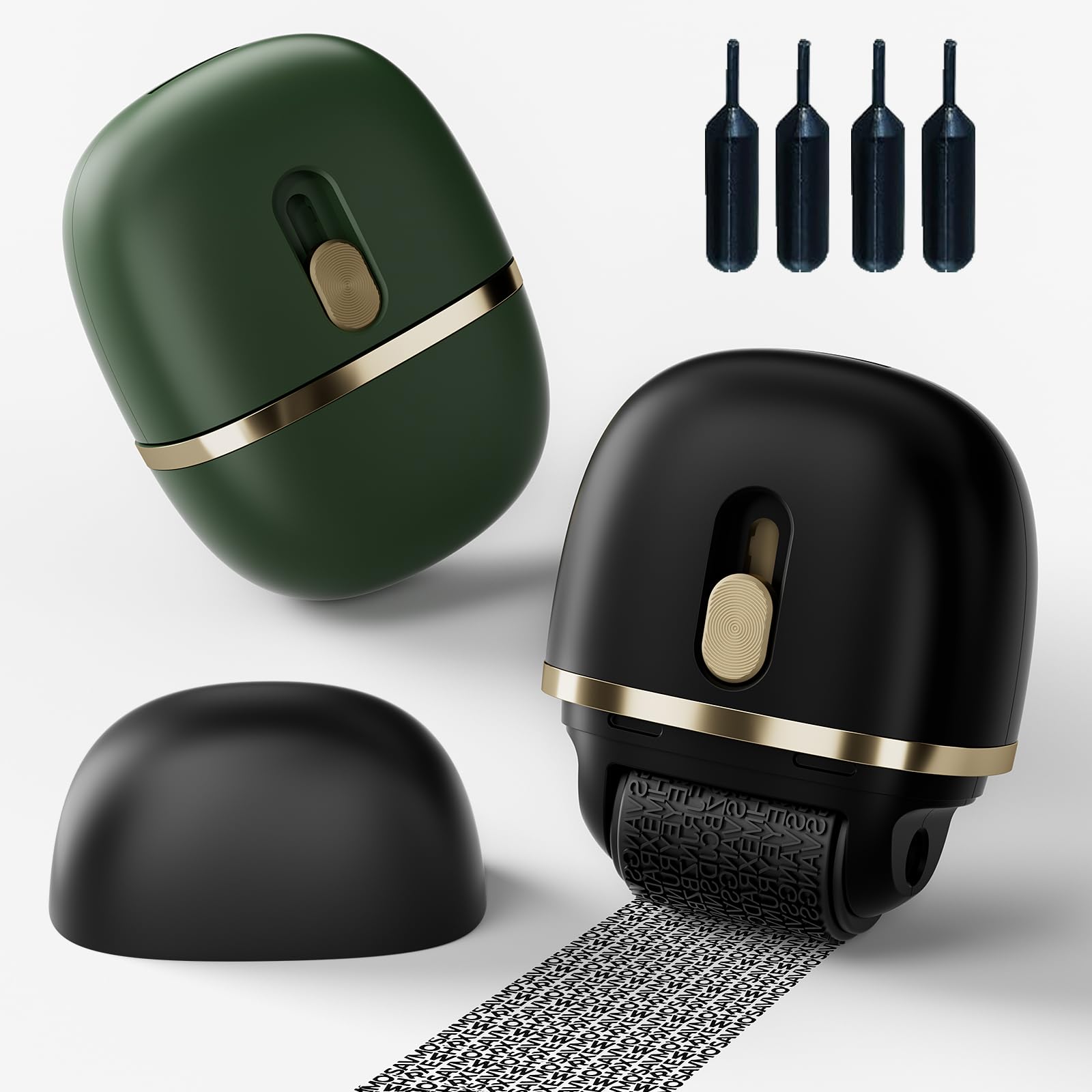 Lomil Identity Theft Protection Roller Stamps 2 Pack - Confidential Roller Stamp with 4 Refills - Wide Address Blocker Stamp for ID Blockout, Privacy & Security(Black+Green)