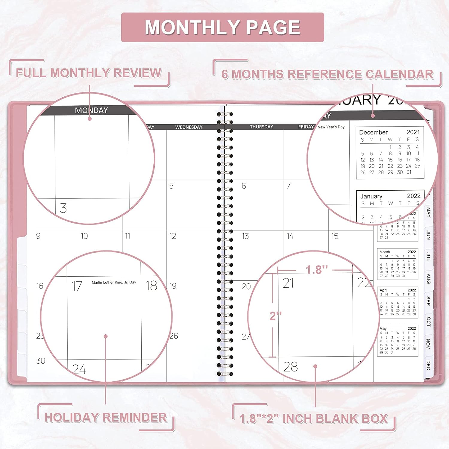 2022 Monthly Planner - Jul 2021 - Dec 2022, Monthly Calendar/Planner 2022 with Faux Leather, 8.86" x 11.4", 15 Note Pages, Twin-Wire Binding, Pocket, Monthly Tabs, Perfect Organizer : Everything Else