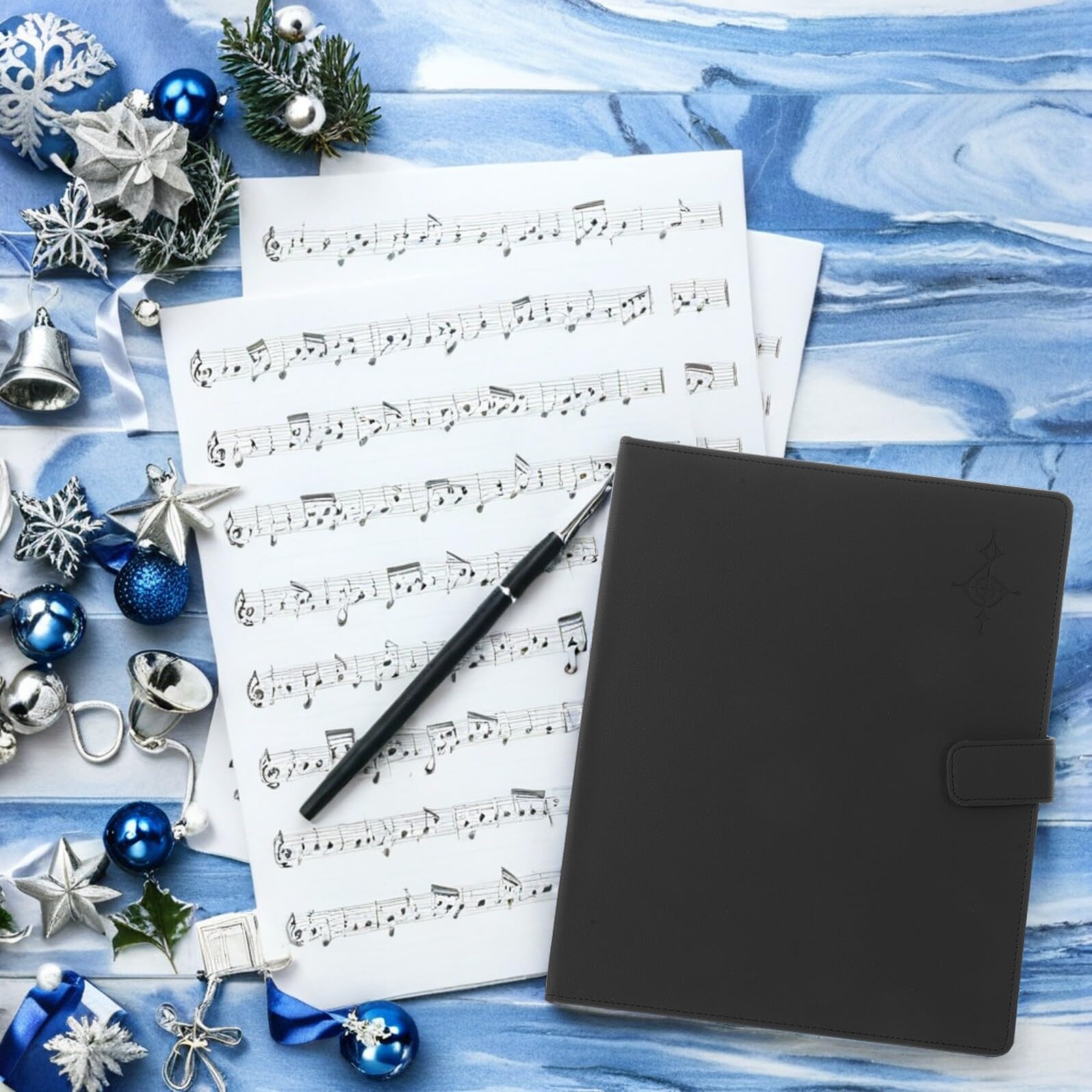 Notenmappe aus Schwarzem Pu Leder mit 30 Nummerierten Seiten Elastischen Seitenhaltern und Ecktaschen Organizer für Klavier und Gitarrennoten Musikordner für Musiker und Orchester