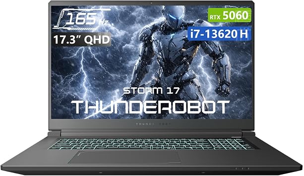 Thunderobot Storm 17 5060 17 inch Gaming Laptop, 17.3" QHD 165Hz 2K Display, Core i7-13620H, GeForce RTX 5060, 16GB DDR5 RAM, 512GB SSD, HDMI, Type-C, RGB Backlit Keyboard, Wi-Fi 6, Win 11 Home