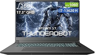 Thunderobot Storm 17 5060 17 inch Gaming Laptop, 17.3" QHD 165Hz 2K Display, Core i7-13620H, GeForce RTX 5060, 32GB DDR5 RAM, 2TB SSD, HDMI, Type-C, RGB Backlit Keyboard, Wi-Fi 6, Win 11 Home