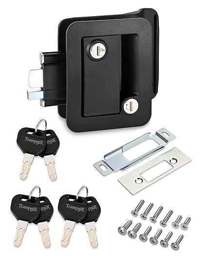 TrampgiK Engineering Plastic Camper Door Lock RV Door Deadbolt Lock,Pack of 1, 6 Key Aliked,Black