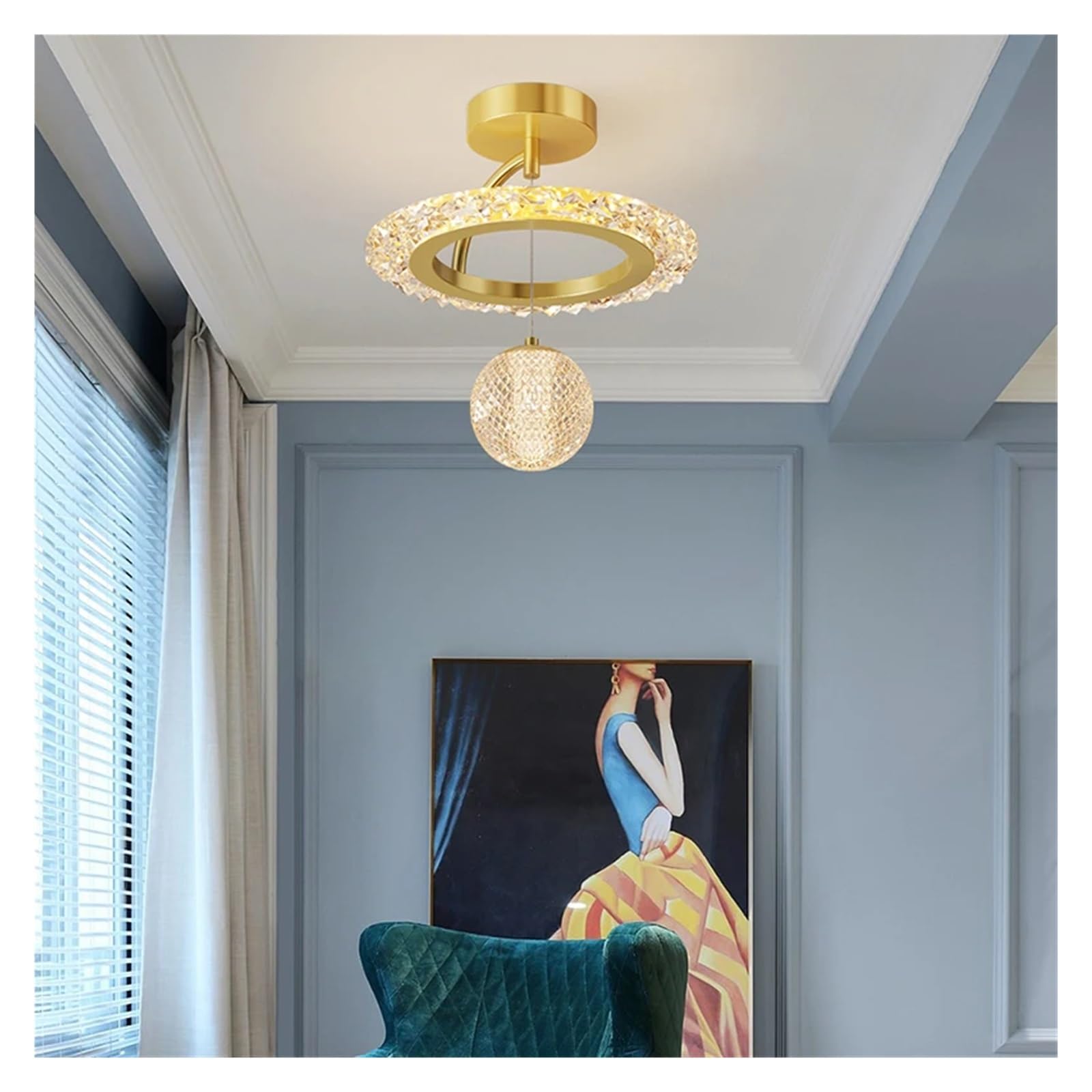 Lustre LED moderne dore D30 cm - Lampe contemporaine blanc froid