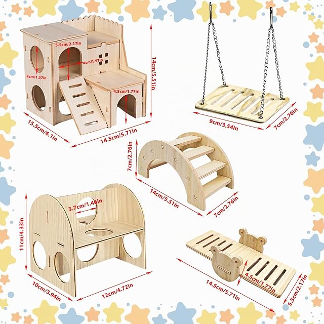 Foto 2 de 7 de WANDGU 5 piezas de juguete para hámster de madera: juguete para masticar hámster