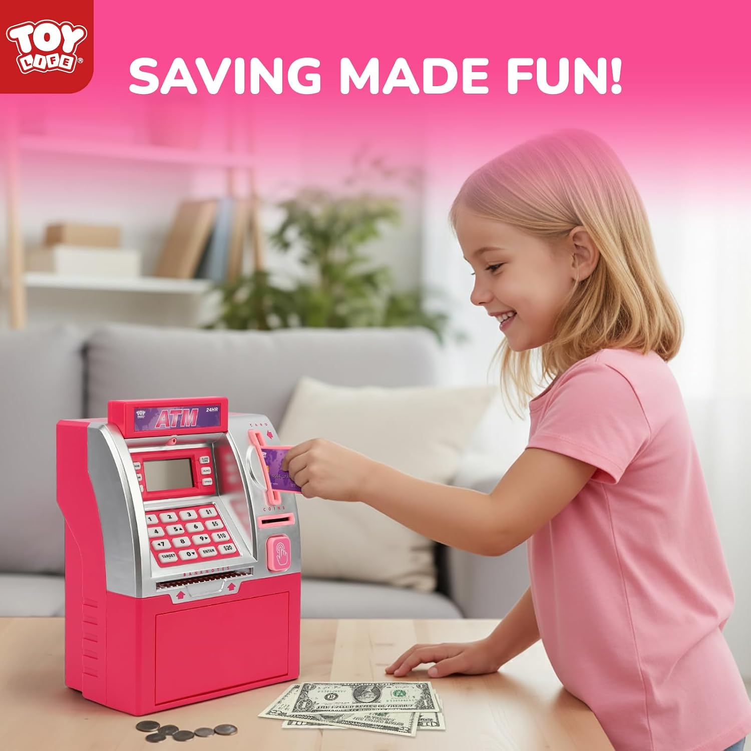 Kids Bank ATM Piggy Bank for Kids - Electronic Digital Money Counter with Code Lock - Mini ATM Machine for Real Money - Smart Savings Bank with LCD Display
