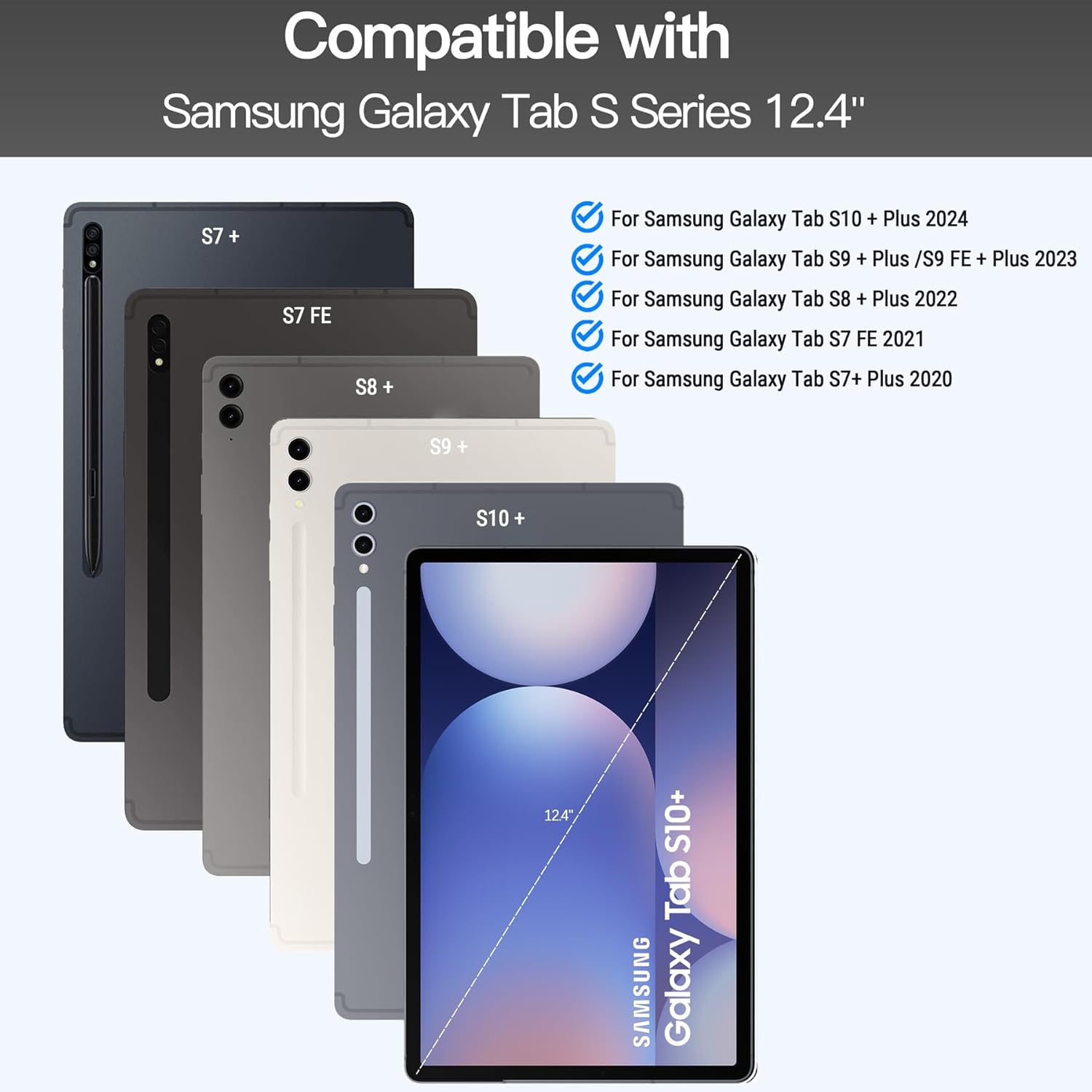 inkolelo Case with Keyboard for Samsung Galaxy Tab S10+/S9 FE+/S9+/S8+ Plus/S7+ Plus/S7 FE 12.4 inch，7 Colors Backlit &Floating Cantilever Magnetic Stand Multi,Touch Trackpad Backlit S Pen Holder