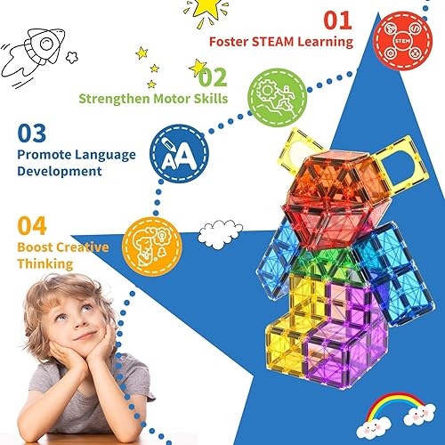 Miniatura 5 de JHHJIFY Bloques de construcción magnéticos 3D, azulejos magnéticos de luz, bloques de construcción para niños, bloques magnéticos de canica,