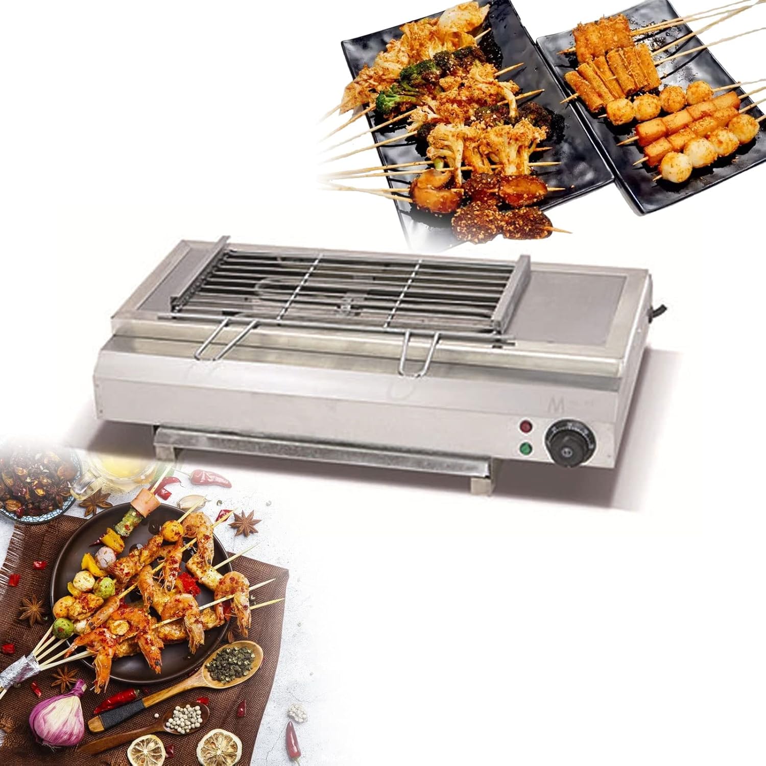 Smokeless Electric Portable BBQ Kebab Grill, Healthy Electric Grill with Adjustable Temperature and Drip Tray, Indoor and Outdoor Tabletop Grill (Eb 580)