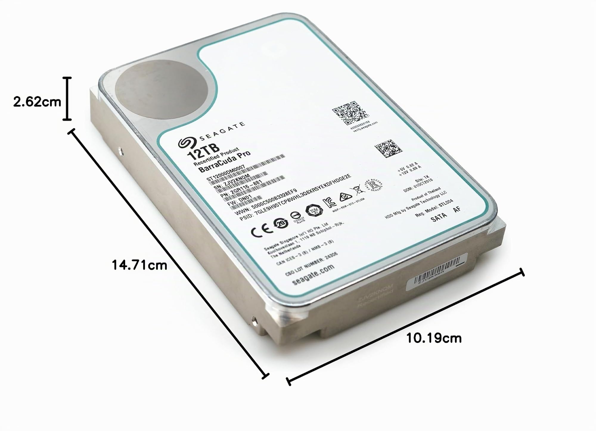 Seagate Barracuda Pro 12 TB ST12000DM0007 intern Festplatte (8, 9 cm (3, 5 Zoll), 7200 u/min, 256 MB Cache, SATA 6 Gb/s, Silber) (Generalüberholt)