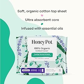 The Honey Pot Company - 64ct - Herbal Sanitary Pads for Women - Heavy Flow Overnight w/Wings - Infused w/Essential Oils for Cooling Effect & Organic Cotton Cover - Feminine Care