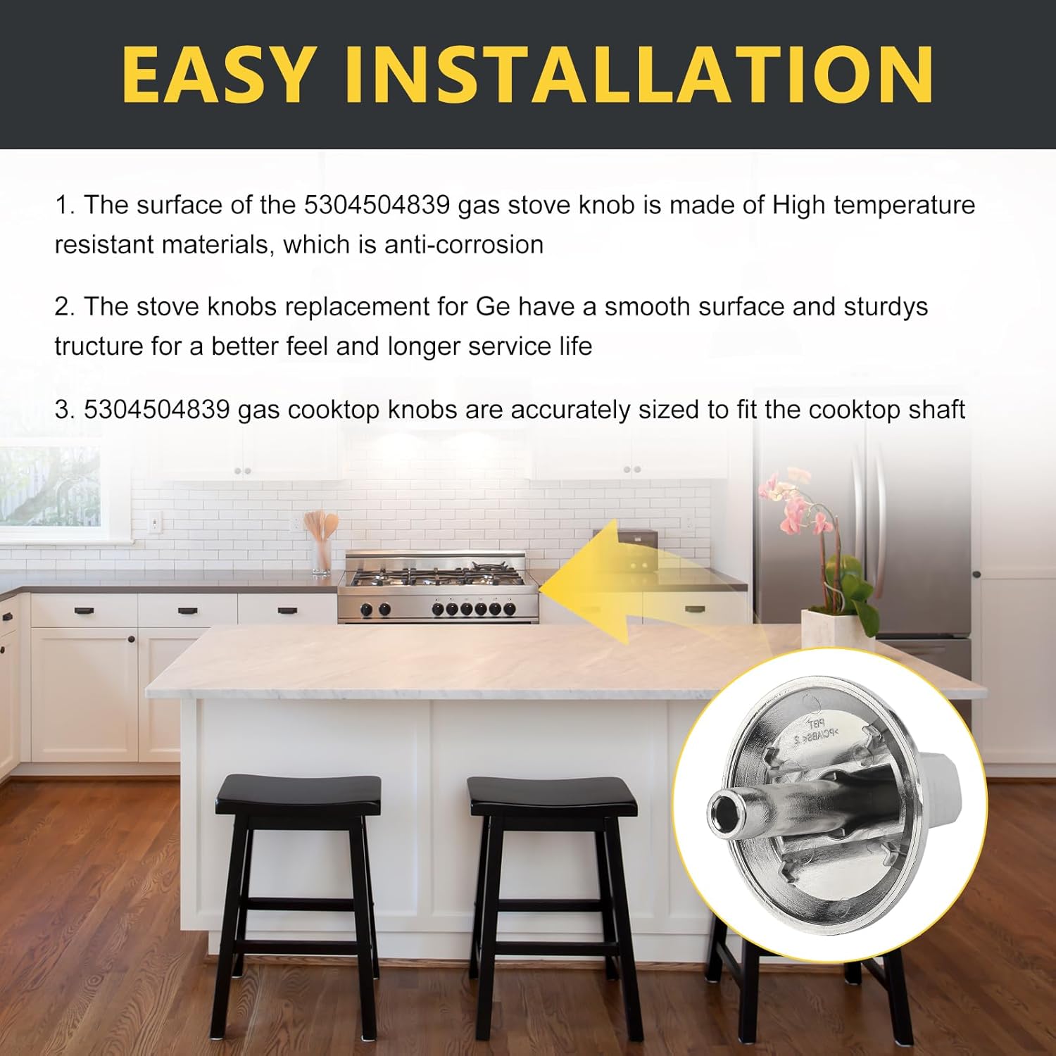 5 Pack 5304525746 Gas Stove Knobs Fit for Frigidaire Stove, Burner Range Control Knob Compatible with Fridgidaire FFGC3026SS FFGC3626SS Replace Part 5304504839 4960519 AP6997304 PS16227241 EAP16227241
