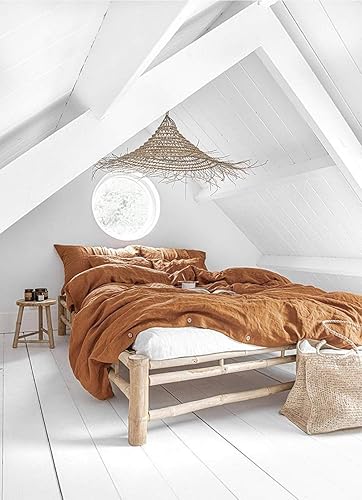 Miniatura 5 de Color canela 100% algodón lavado a la piedra funda de edredón King Queen Full Double Toddler algodón juego de cama