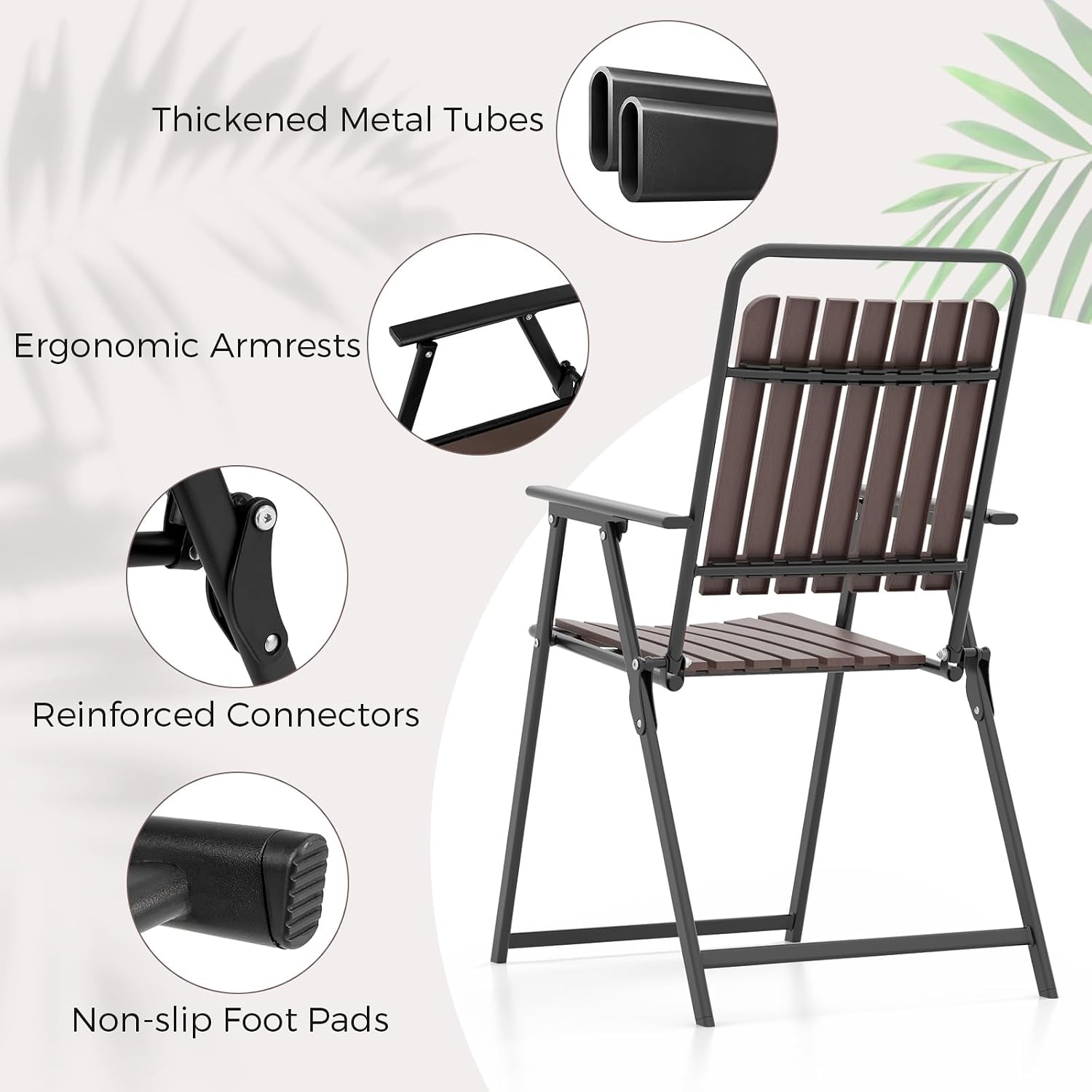 HAPPYGRILL Patio Folding Chairs Set of 4, Portable Outdoor Dining Chairs with Slatted PP Seat & Back, Sturdy Metal Frame, for Yard, Garden, Poolside, Beach (400 LBS Weight Capacity Each)