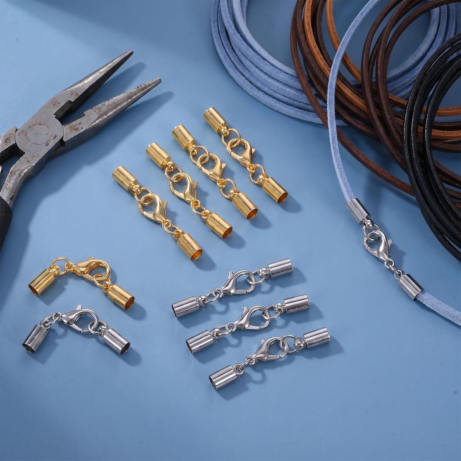 Yuanchu 30Pcs Cord End Caps with Lobster Clasp, Stainless Steel Cord Ends