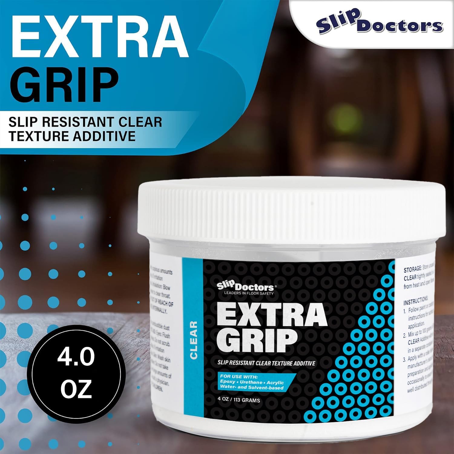 SlipDoctors Extra Grip Clear – Anti-Skid Additive for Outdoor and Indoor Surfaces Including Paint, Metal, Wood, Fiberglass, and Concrete – Anti-Slip, High Traction Additive for Paint and Coatings