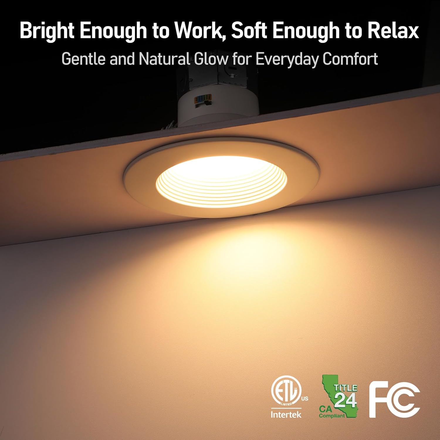 TORCHSTAR 6CCT 6 Inch LED Integrated Canless LED Recessed Lighting with J-Box, 3000-1800K Dim to Warm, Anti-Glare Deep Baffle CRI90 Dimmable Ceiling Downlight, ETL ES FCC, White, Pack of 4