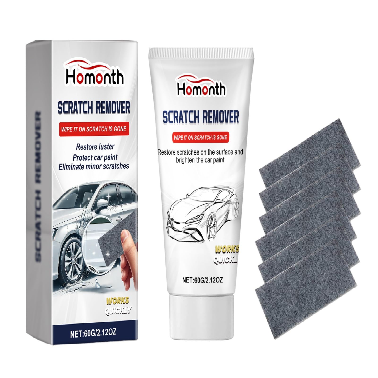 homonth car scratch remover with polishing pad, professional paint restoration kit, 2.12oz surface repair cream for minor scratches and scuffs
