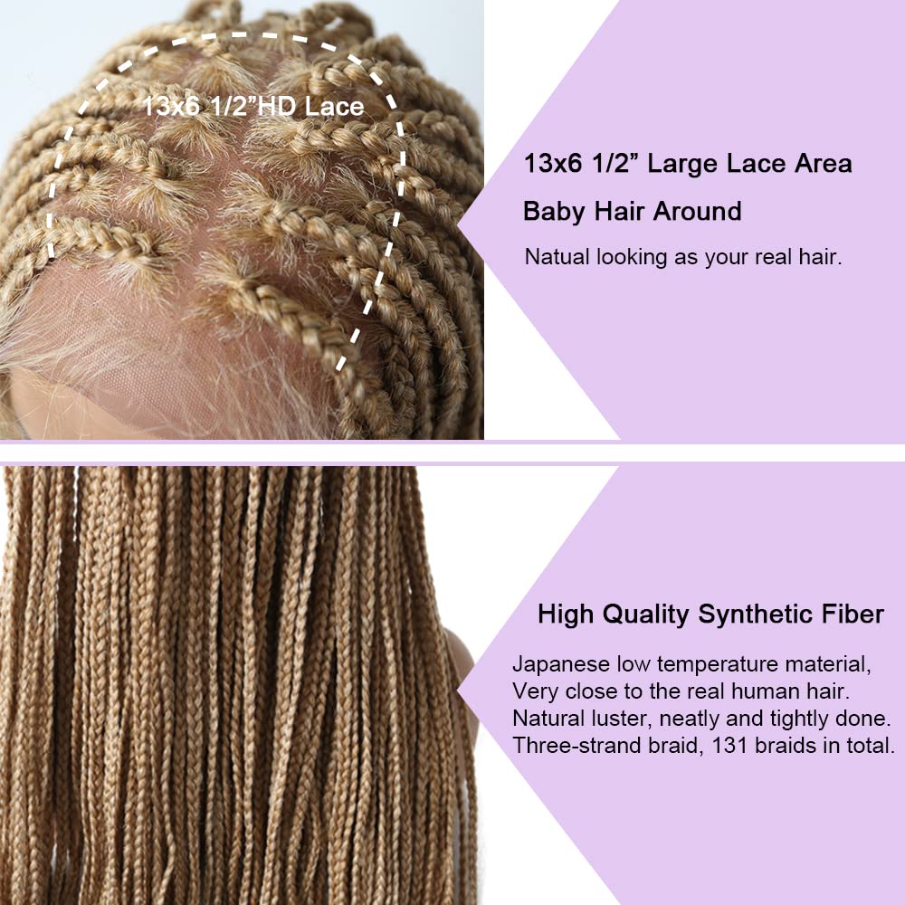 FANCYHAIR 33 inches Braided Wigs for Black Women, 6.5"x13" Lace Front, Box Braided, Glueless, Lightweight, Synthetic, Blonde