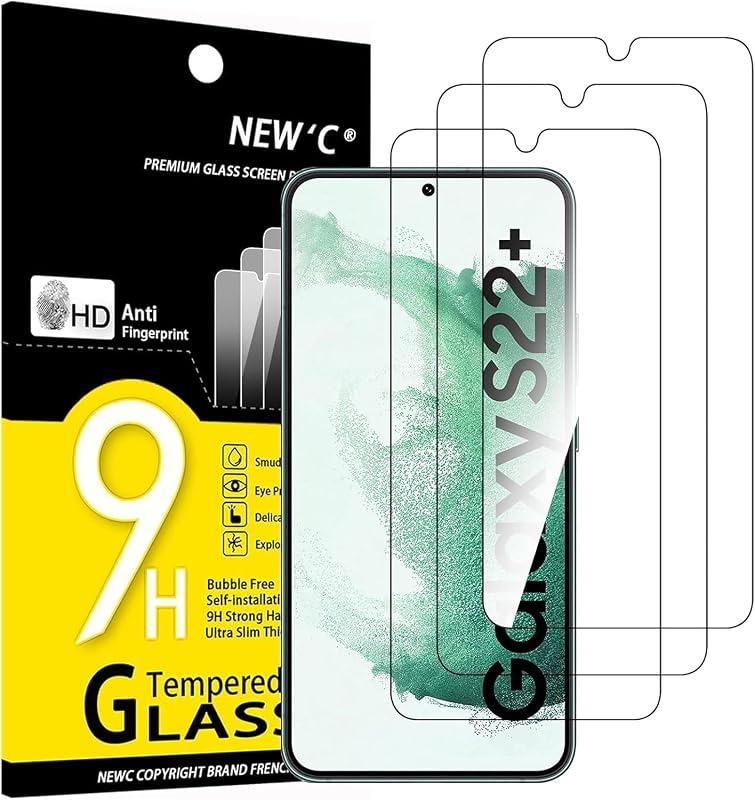 NEW'C Paquete de 3 Diseñado para Samsung Galaxy S22+ / S22 Plus, Protector de Pantalla de Vidrio Templado, Resistente a Arañazos, Sin Burbujas, Ultra Resistente