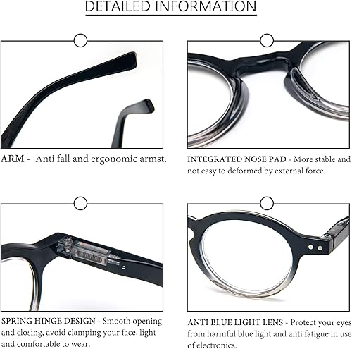 Miniatura 5 de KoKoBin Paquete de 4 lentes de lectura redondos pequeños, cómodos lectores, marco elegante de colores para mujer