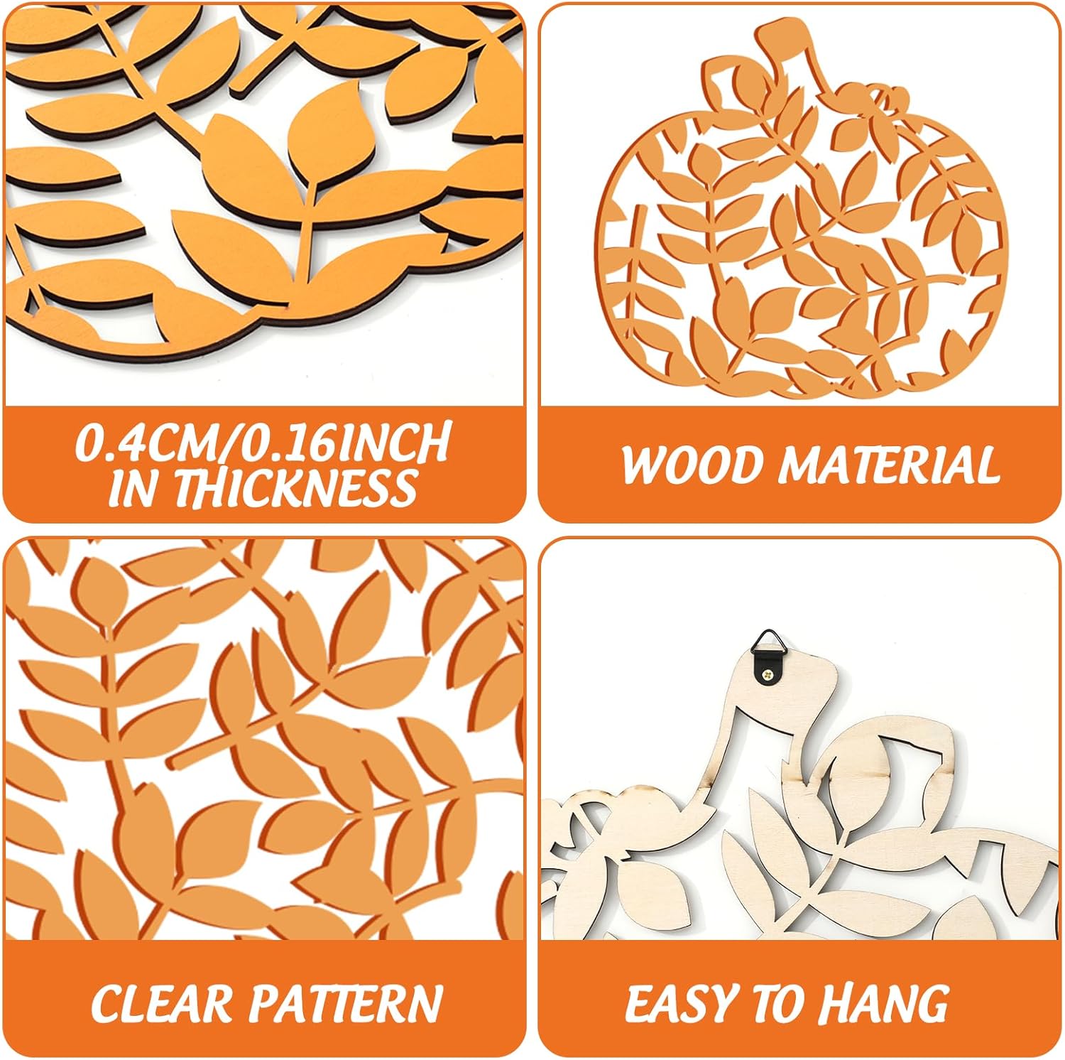 JarThenaAMCS 6個 木製 秋 パンプキン 壁装飾 秋の中空 カボチャ型 木製オーナメント 素朴なウォールアート サイン