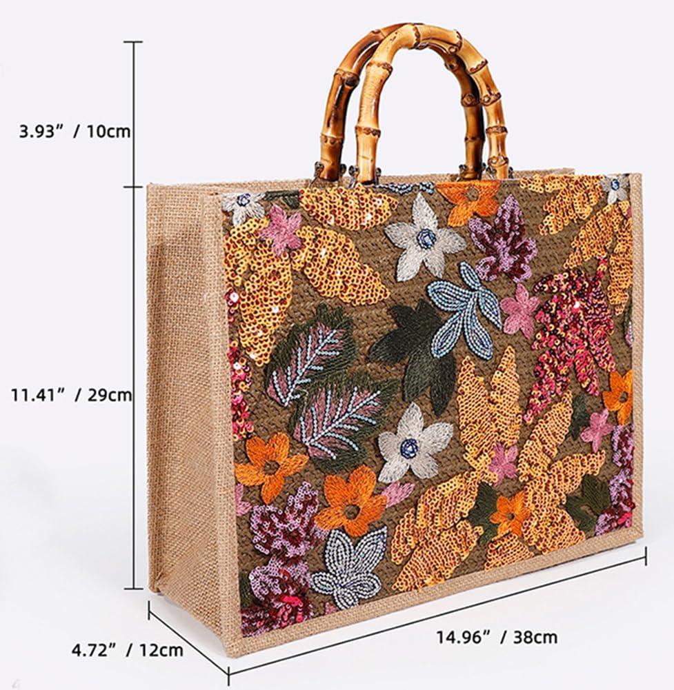 Sister Amy® Elegant Sequin-Embroidered Woven Tote Bag - Stylish Summer Beach Shoulder Handbag for Women's Vacation Essentials - Image 2